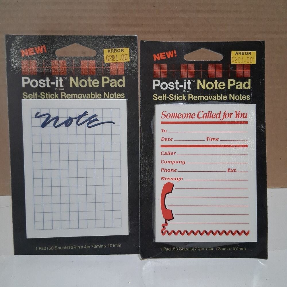 Vintage 3M Post-It Note Pad Lot 1988 New Sealed Graph Grid Phone Message Memo
